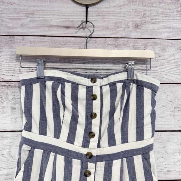 American Eagle Blue Ivory Striped Button Front Jumpsuit Size Small Petite - Picture 4 of 13